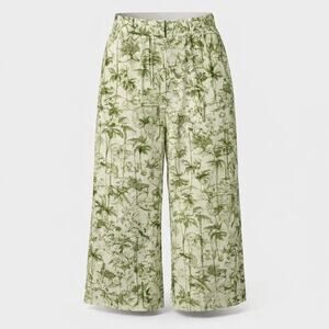 Rachel Zoe 100% Linen Wide Leg Pullon Crop Pants Womens Size XL Safari Print